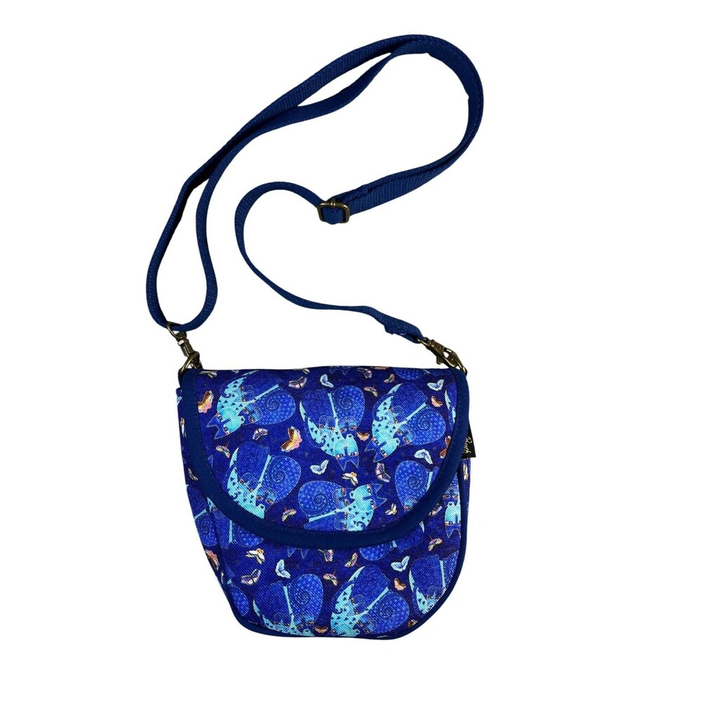 Laurel Burch Small Indigo Cats & Butterflies Canvas Flap Crossbody Handbag NWOT